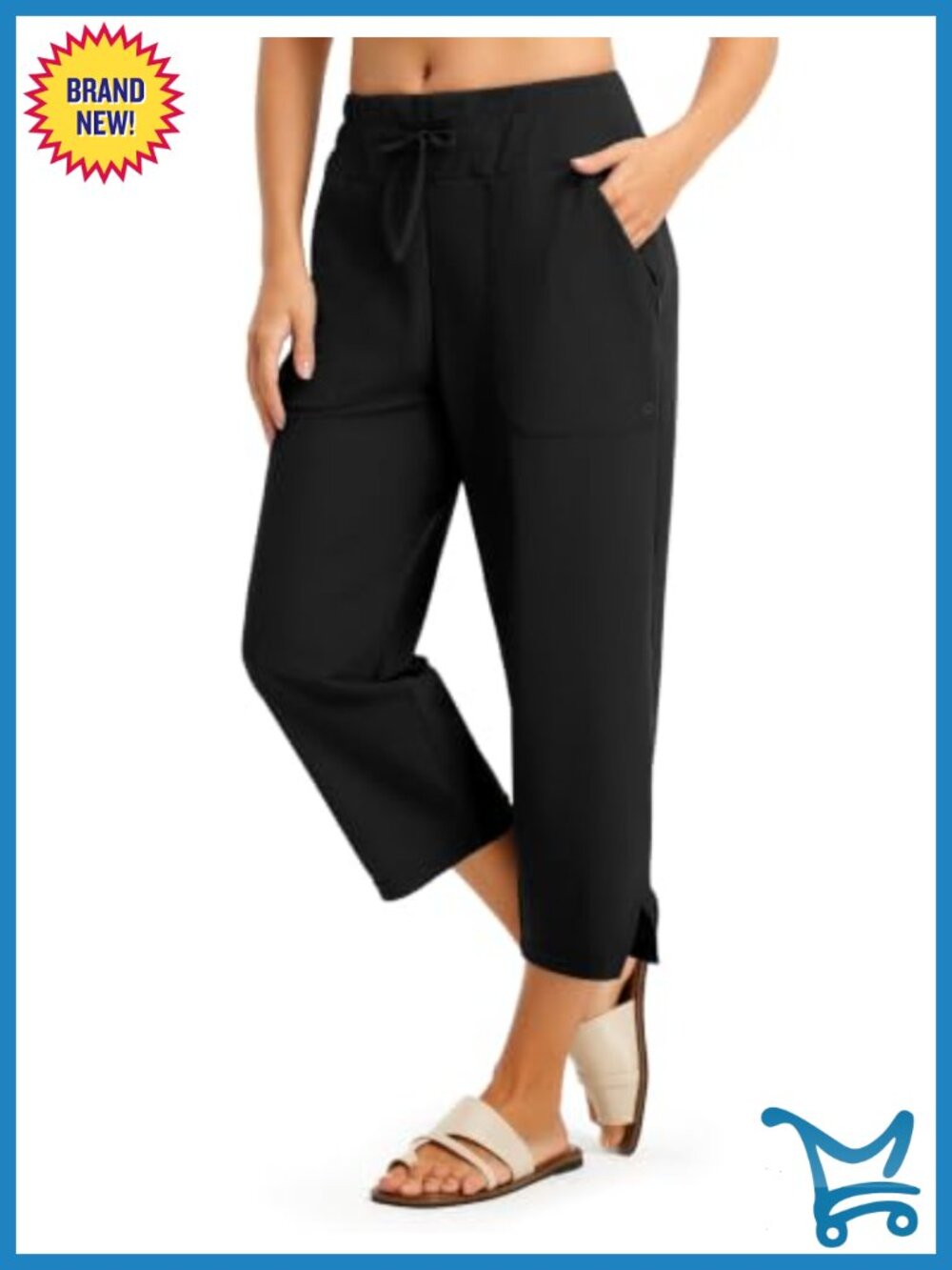 UPF 50+ Nylon Swim Capris, Side Slits, Zip Pockets
